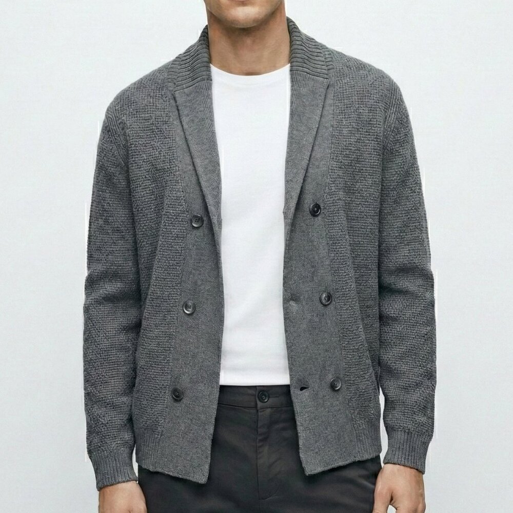 Massimo Dutti Gray Double Breasted Shawl Collar Cardigan Small/ Medium